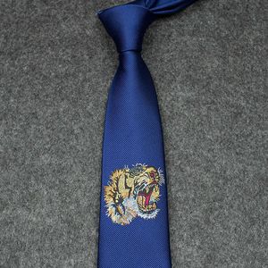 Neck Ties Designer Personalized Tiger Head Embroidered Tie Navy Blue Star Same Style Wedding Groom and Best Man Instagram Men's Tie AU72
