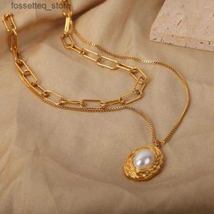 Pendant Necklaces Pendant Necklaces Imitation Peal Chokers Girls Gift Bohemia Jewelry Double Layer Necklace For Women L240309