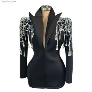 Urban Sexy Dresses Silver Crystal Tassel paljetter mini klänning kvinnor kväll födelsedag firar jacka outfit kvinnor dans party come xizhuang l240309