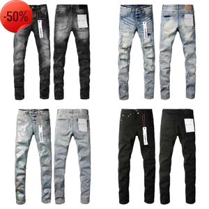 Designer Uomo Jeans viola per pantaloni denim da uomo Moda donna Tendenze del marchio viola Pantaloni sportivi da moto slim fit motociclisti strappati neri PO