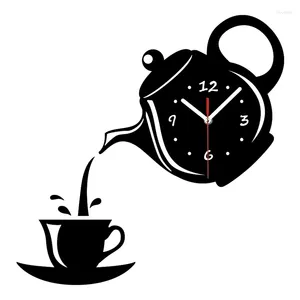 Wall Stickers Creative Acrylic Mirror DIY Sticker Modern Coffee Cup Teapot Clock Watch Quartz Movement Decal Home 3D Decor