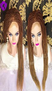 New brown roots ombre blonde braided hair full lace lace front wig box braids hair African American micro braid wig for black wome4544434