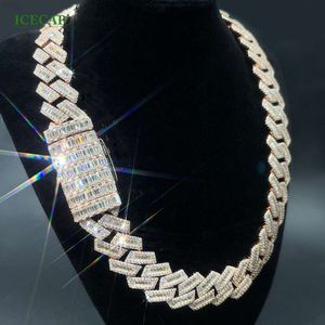 Custom Hip Hop Jewelry 10k Real Gold Plated Cuban Chain Full Baguette Cut White d Vvs Moissnaite Past Diamond Tester Necklace