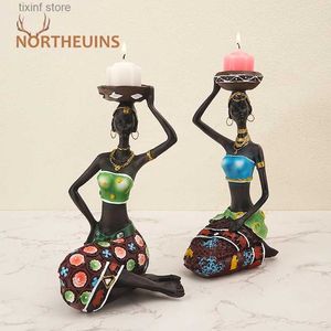 Castiçais Northeuins Resina Mulher Negra Castiçal Estatuetas Decoração Exótica Africana Castiçal Estátua Mesa de Jantar Top Decoração Objetos T240309