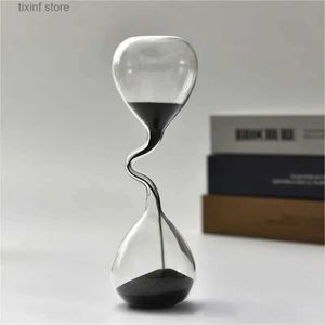 Decorative Objects Figurines Curve Design Black Hourglass Modern Style Home Decor Accessories Glass Craft Simple Interior Table Ornament Aesthetic Sand Clock T24