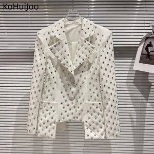 Kohuijoo Diamond Heavy Blazer Coat for Women Autumn Spring Fashion Lyxig designer Beaded Ladies Elegant White Jacket 240226