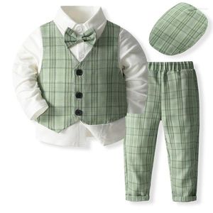 Giyim Setleri Düğün Çiçek Boys 4 PC PAGE Boy Kıyafetleri Parti Takım Çocuk Yüzük Taşıyıcı Giysileri Yelek Beshe Gömlek Pantolon 2 3 5 6y
