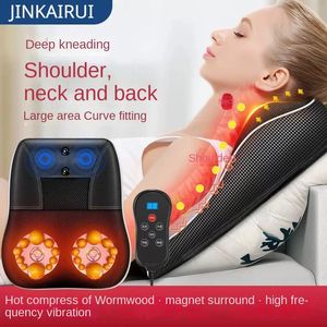 Jinkairui Electric Shiatsu Head Neck Cervical Ttraktion Kroppsmassagerbil Bakkudde med uppvärmning av vibrerande massageanordning 240309