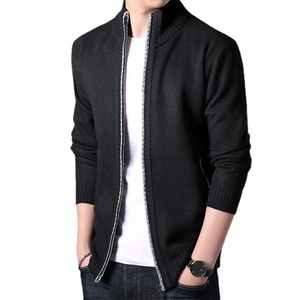 Inverno grosso masculino camisola de malha casaco fora branco manga longa cardigan velo completo zip masculino causal plus size roupas para o outono 240304