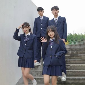 Korean Japanese JK Blazer High School Uniform Navy Coat Suit for Graduation Women Clothes Girl Students Jacket Seifuku 240301
