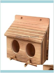 ペット用品ガーデンウッデンネスティングケージバードハウスハットブリーディングボックス摂食巣鳥の家屋外ソリッドウッドバードシェルター8715022