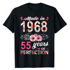 T-Shirts Made In 1968 Floral 55 Year Old 55th Birthday Gifts Women TShirt Flowers Print Graphic Tee Tops Mother's Day Mama Mom Presents