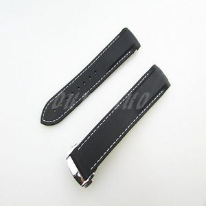 22mm NEW Black With White stitched Diver Rubber band strap with deployment clasp For Omega Watch230q