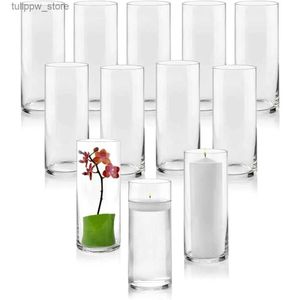 Vaser uppsättning med 12 glascylindervaser tum hög - fleranvändande pelare ljus bröllop bord dekoration hem blomma vas rum dekor trädgård l240309