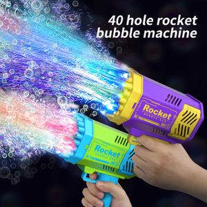 Gun Toys 40 Hole Bubble Machine Childrens Bubble Gun Toy Electric Gun Automatisk Bubble Blowing Without Battery Without Bubble Water T240309