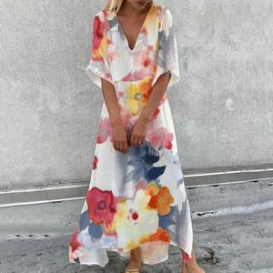 Casual Dresses Womens Summer Vintage Floral Maxi Dress Half Sleeve Flowy Boho Long Cocktail For Women Robes 2024