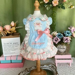 Dog Apparel Cute Puppy Cats Clothing Handmade Blue Lolita Print Bow Pet Clothes Party Princess Dress For Small Medium Dogs Chihuahua