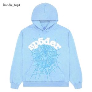 Sp5der 555555 Hoodies Mens Womens sp5der hoodie Number Puff Pastry Printing Graphic Spider Web Sweatshirts Streetwear Top Clothing Light Blue 6271