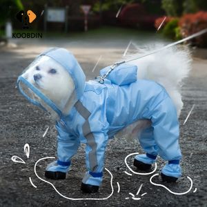 XS-2XL Pet Dog Raincoat Hooded Jumpsuit Waterproof Dog Jacket Outdoor Reflective Dogs Rain Coat Water Resistant Dogs Clothes 240307