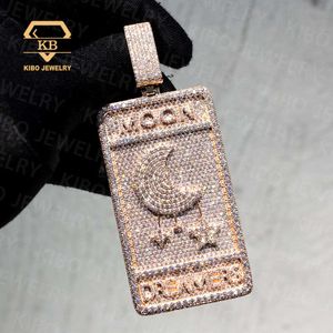 Iced Out Jewelry Customized Hip Hop Luxury Rectangular Pendant 925 Silver Rose Gold Plated Moissanite Chain Pendant for Men
