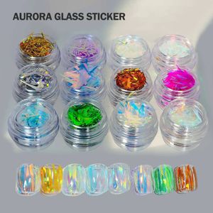 12 Box Aurora Nagel Glas Papier Unregelmäßige Nagel Folie Aufkleber Gradienten Laser Candy Papier Maniküre Dekor DIY Gel Polnischen Aufkleber decor 240307