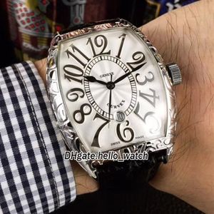 Tanie nowe Cintree Curvex White Dial Automatyczna męska zegarek Srebrna pęknięta skrzynia skórzana Pasek Wysokiej jakości Gents Sport Watches224p2609