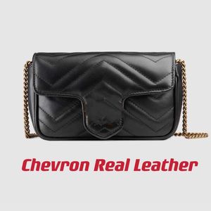 Marmont Chevron Couro Super Mini Bolsa Chaveiro Dentro Acoplável a uma Bolsa Grande Fecho de Aba de Forma Suavemente Estruturada com Letra Dupla 2533