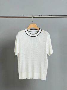 Женские футболки 2024, весенне-летние шелковые шерстяные футболки с круглым вырезом в стиле ретро, женский пуловер с короткими рукавами