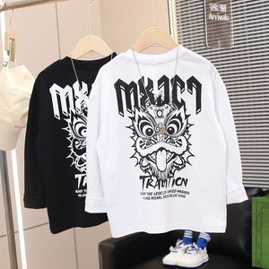 Big boys cartoon letter printed T-shirt old kids round collar long sleeve casual tops 2024 spring teenager bottoming shirts Z7049