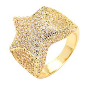 Men's Hip Hop Star Rings 18k Real Gold Plated Bling Cubic Zircon Diamond Finger Ring Jewelry Gift331w