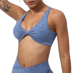 LU-303 Abito con reggiseno sportivo per yoga con stampa leopardata Canotte per fitness da donna con torsione sul retro Canotte sportive per corsa all'aperto Abbigliamento da palestra