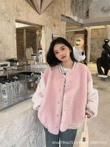 Haining Fur Autumn Winter New Sheep Fleece Baseball Composite Leather And Integrated Particle Lamb Wool Cute Coat For Women 380237