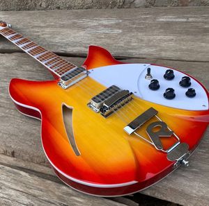 Özel 12 Dizeler Yarı içi boş gövde elektro gitar, 360 Mini Humbucker Pikapları ile Elektro Gitar, Kiraz Burst Renk Gitar, Çift Giriş Krikoları