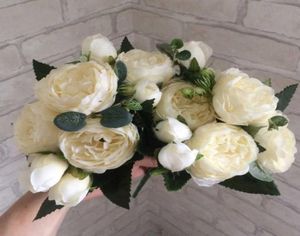 30cmローズピンクシルクペーニー人工花ブーケビッグヘッドと4つの芽の安い偽の花自宅の結婚式の装飾屋内Y0637320973