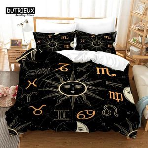 Bettwäsche-Sets, Sonne und Mond, Bettbezug, Mikrofaser, Galaxie, Schwarz, Set, Sternbild, Astrologie, Tröster, King-Size-Bett, für Jungen, Mädchen, Teenager