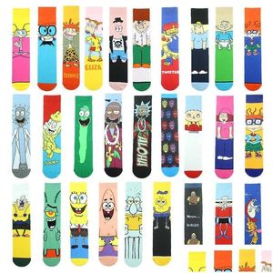 Herrensocken Herrensocken Männer Frauen Baumwolle Lustige Colorf Cartoon Charakter Glückliches Muster Kreative Calcetines Hombre Divertido Skarpetki S Dhzj9