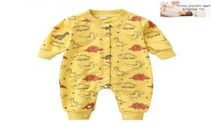 nyfödda babykläder långärmad jumpsuit unisex nyfödd pojke tjej kostym tecknad dinosaurie onesie småbarn spädbarn kläder fall 204155210