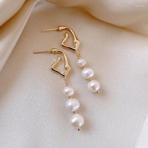 Dangle Earrings Women 925 Silver Needle Baroque Style Irregular Natural Pearl Bead Drop Fashion French Long Metal Jewelry Gift