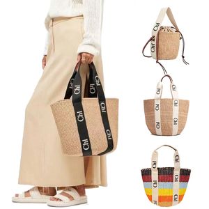 Saco de praia de palha de verão para mulheres ráfias a tote tecer bolsa pochette sacos de ombro de luxo mens crossbody embreagem saco de balde de viagem