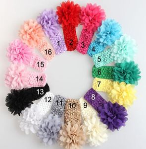 50 peças headwear de bebê cabeça flor acessórios de cabelo 4 polegadas flor de chiffon com tiaras de crochê elásticas macias faixa de cabelo elástica gz71656835