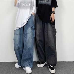 Męskie dżinsy kobiety szerokie nogi dżinsowe spodnie Ładunki luźne proste duże duże spodnie kieszeni Hip Hop Streetwear Męskie ubranie 240309