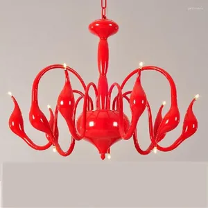 Chandeliers El Project Large Swan Chandelier 9 Lights Fitting Lamp Lighting Morden Led Fixture White Or Black Red Silver