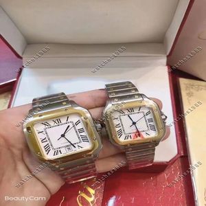 Quadratische Uhren 35mm 40mm Edelstahl mechanische Uhren Gehäuse und Armband Mode Damen männliche Armbanduhr242k