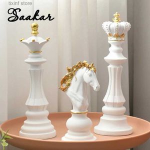 Estatuetas de Objetos Decorativos SAAKAR Resina de Xadrez Internacional Ornamentos Decorativos Interior de Casa Estatuetas de Escritório Rei Rainha Cavaleiro Estátua Coleção Objetos T