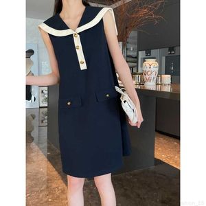 Designer MM23 Summer New Age Minska Sweet Navy Collar Slim Dress 5SNS