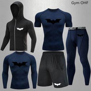 Kompression Anzug Männer Fitness Gym Sport Sets Strumpfhosen Training QuickDry MMA Rashguard Trainingsanzug Mann Superher Bat Print Sportswear 240228