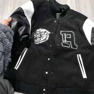 Foto reali Tessuto pesante Varsity Giacche Donna Uomo 1: 1 Abbigliamento di migliore qualità Bomber in pelle PU Nero 2024ss