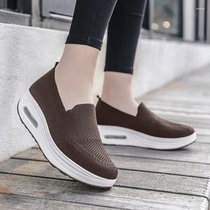 Casual Shoes Women's Air Cushioning Sneakers Summer Breathable Weave Wedge For Women Flat Slip On Ladies Walking