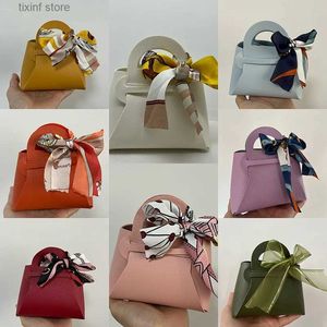 Present Wrap 10/20pcs läder presentpåsar Bow Ribbon Packaging Bag Wedding Favor Distributions Bags Christmas Candy Packaging Box Mini Handväska T240309