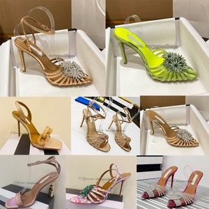 Aquazzura Shoes Tequila Sandals Sparkling Party crysta buckle Clear Pvc Dress Shoes women Heels lady wedding sexy strap leather sole sandal 70He#